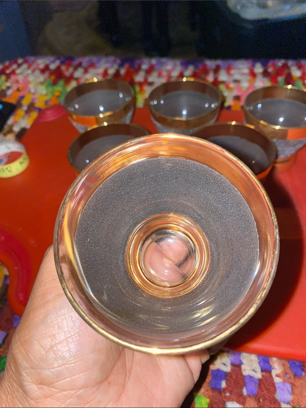 Vintage 1950’s Libbey Dark/Gray and 24K Gold Rim Double Shots - Set of 6